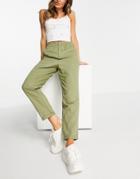 Miss Selfridge Elastic Waist Pant In Khaki-green