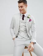 Asos Design Wedding Slim Suit Jacket In Ice Gray 100% Wool