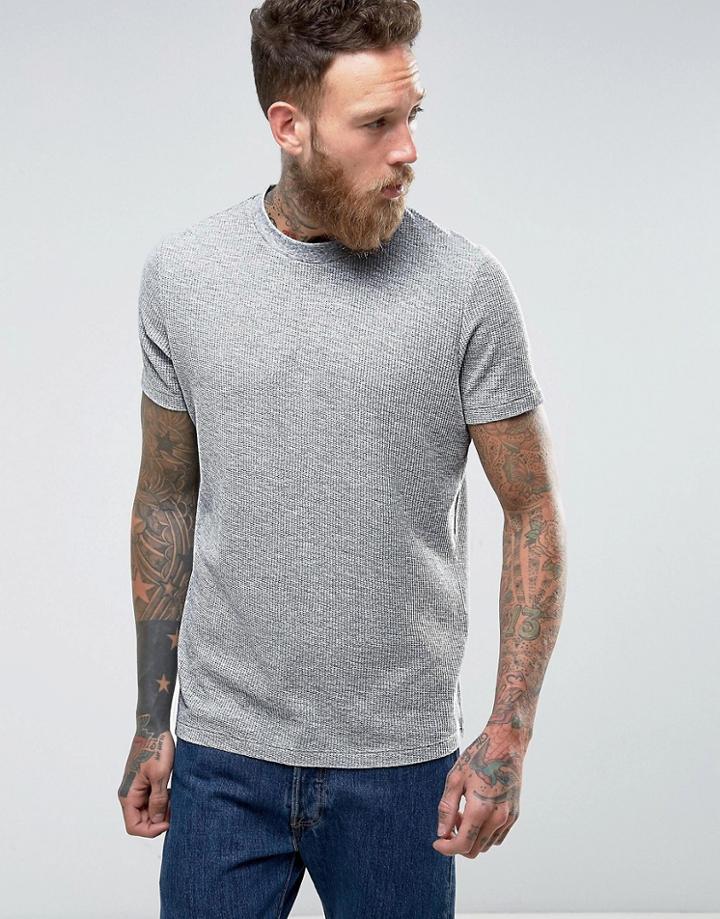 Asos T-shirt In Textured Waffle Fabric In Gray Marl - Gray