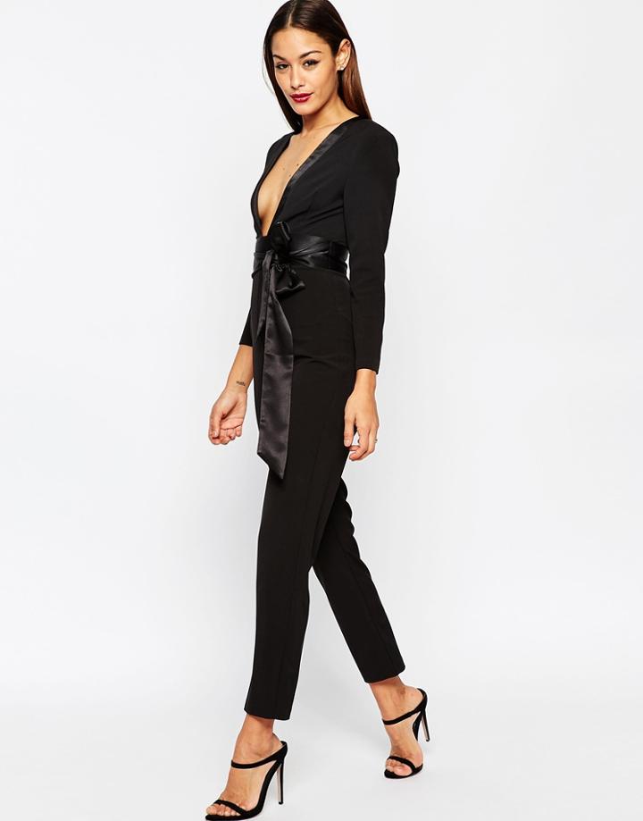 Asos Plunge Tuxedo Jumpsuit - Black