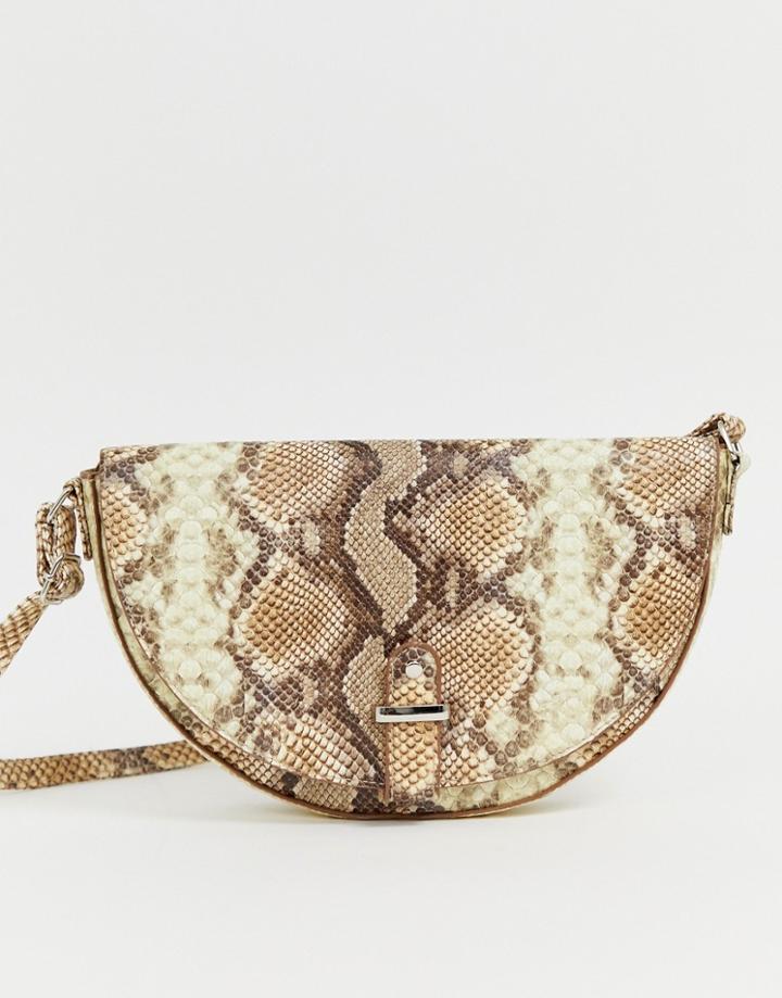 Glamorous Snakeskin Half Moon Shoulder Bag-beige