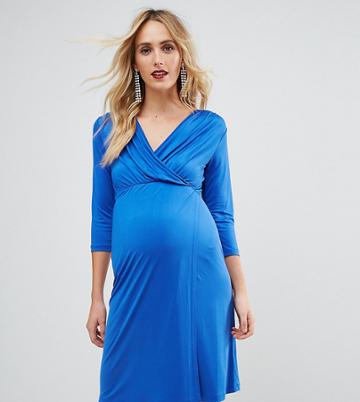 Asos Maternity Nursing Slinky Wrap Dress - Blue