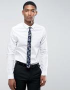 Asos Skinny Shirt In White With Blue Floral Tie Save - White