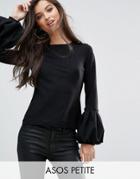 Asos Petite Top With Pretty Bell Sleeve - Black