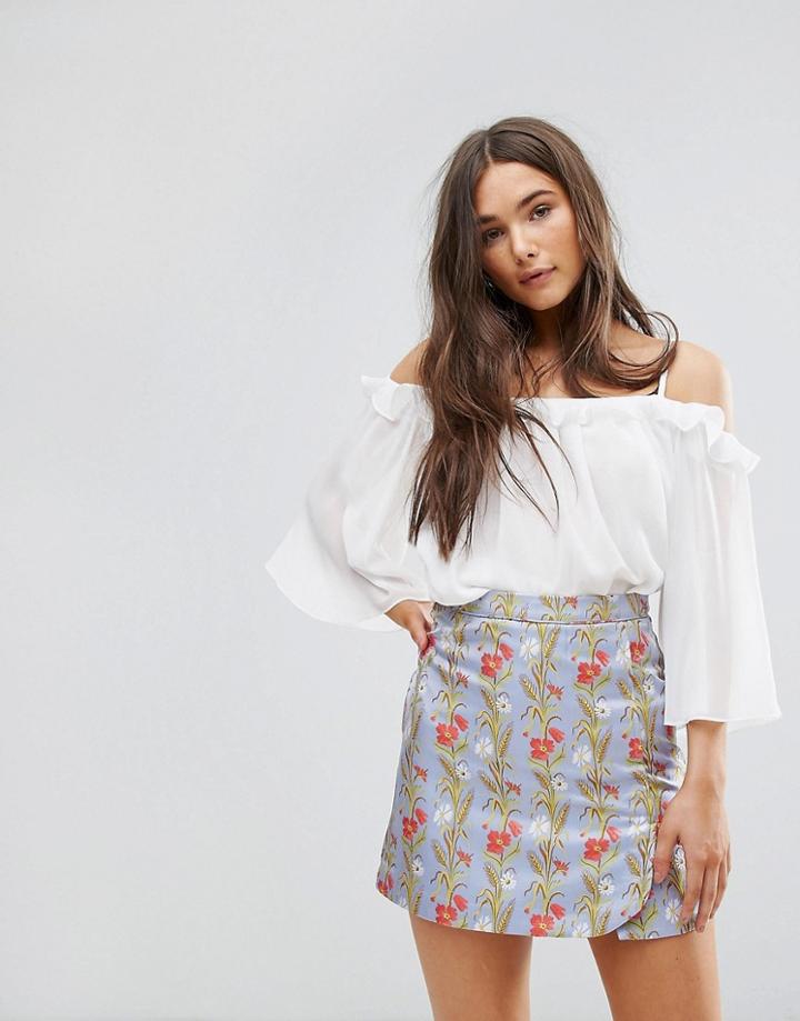 Traffic People Off The Shoulder 3/4 Sleeve Top-white
