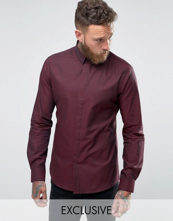 Noose And Monkey Skinny Shirt In Dogstooth - Red