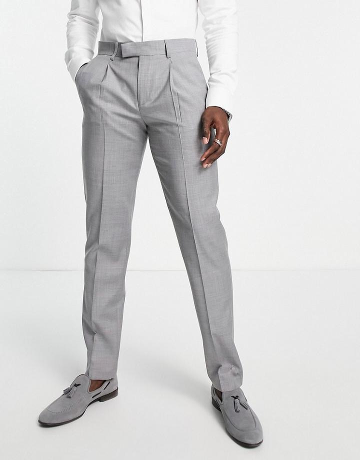 Noak Slim Suit Pants In Ice Gray Super-120s Fine Pure Wool Melange