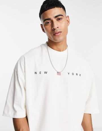 Asos Design Oversized T-shirt In Off-white With New York City Print