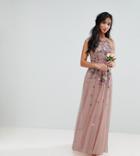 Asos Petite Wedding Floral Embroidered Dobby Mesh Cami Strap Maxi Dress - Multi
