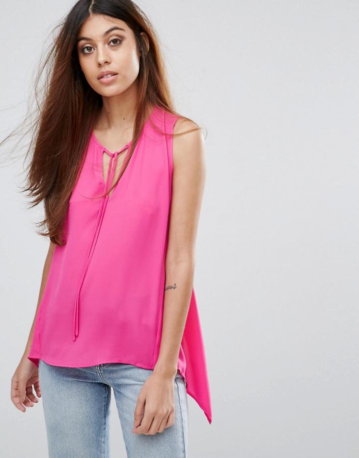 Warehouse Dip Hem Tie Back Top - Pink