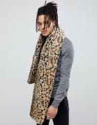 Asos Design Faux Fur Scarf In Leopard - Black