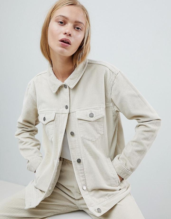 Dr Denim Cord Girlfriend Trucker Jacket - Beige