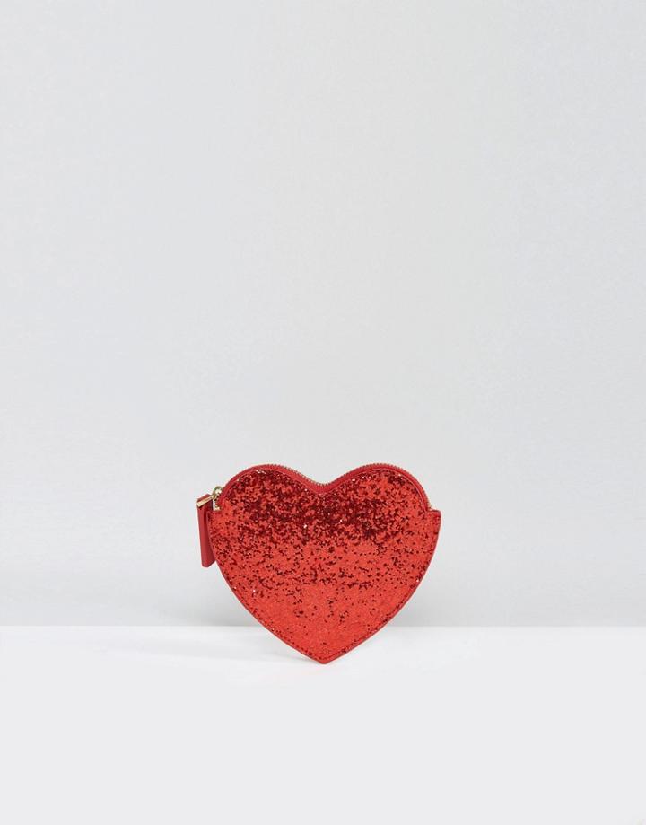 Lulu Guinness Red Glitter Heart Purse - Red