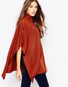 First & I Roll Neck Cape - Red Ochre