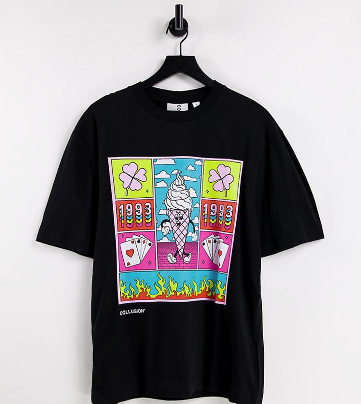 Collusion T-shirt With Ice Cream Print In Black