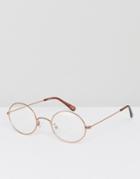 Asos Oval Clear Lens Glasses In Burnished Chocolate - Brown