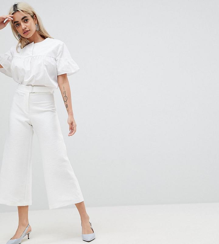 River Island Petite Crop Wide Leg Pants - White