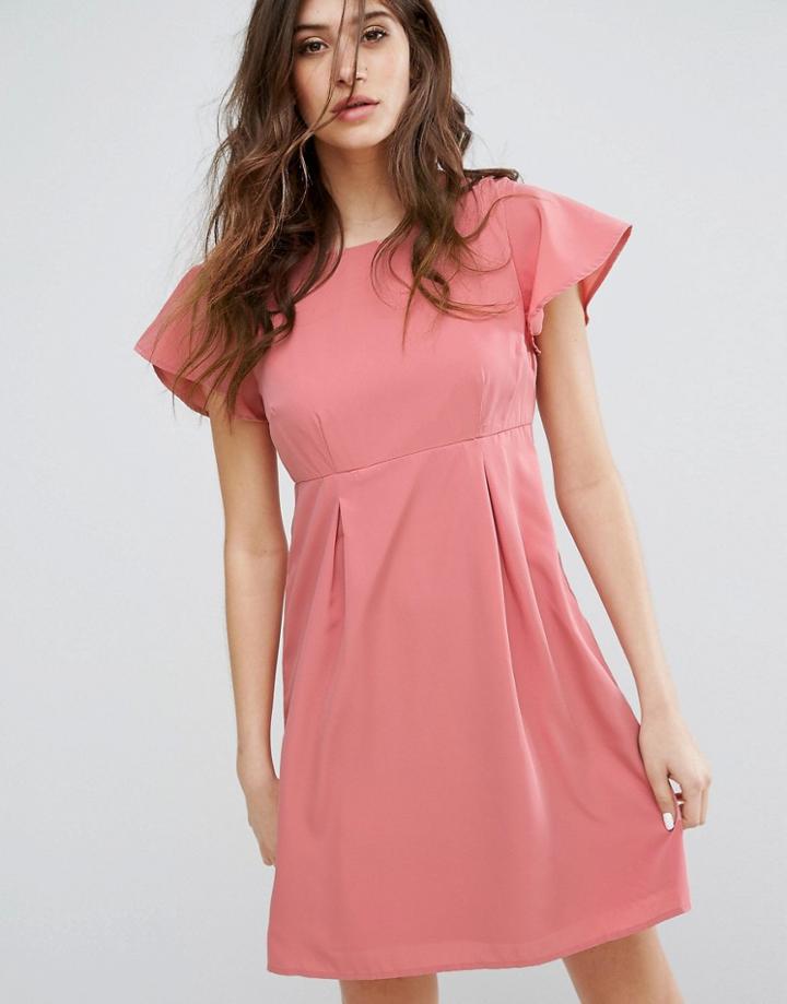 Vero Moda Emma Dress With Ruffle Sleeves In Dusty Rose - Pink