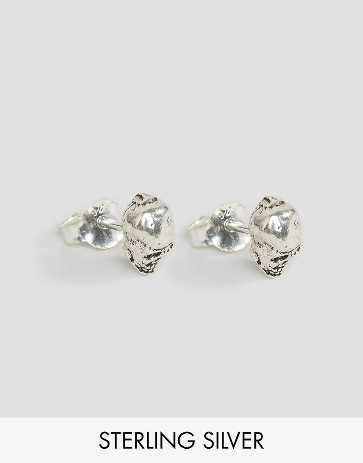 Reclaimed Vintage Inspired Earrings In Sterling Silver Skull - Silver