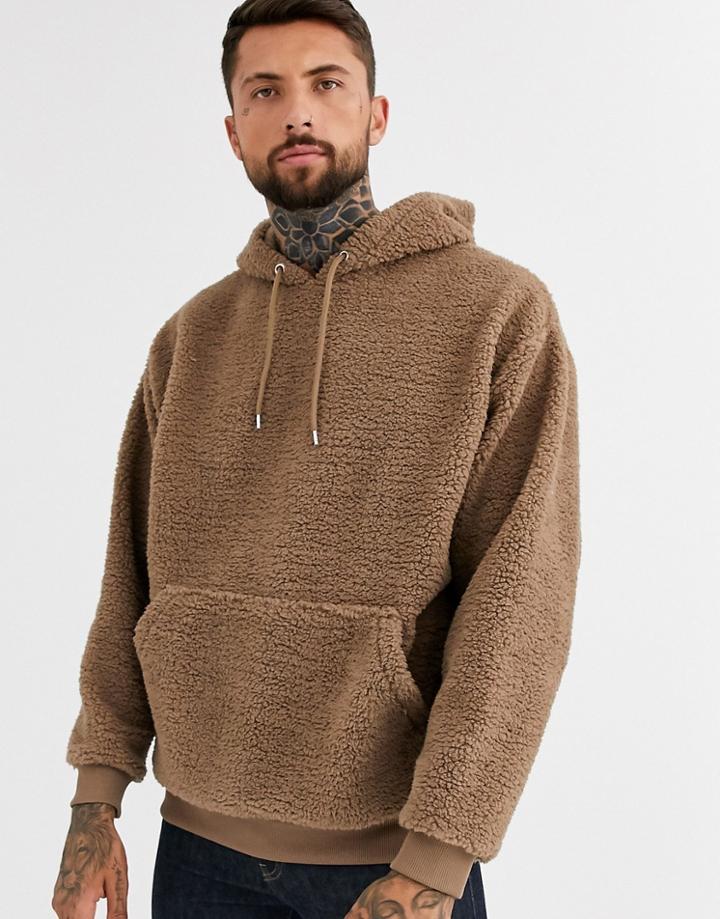 Asos Design Oversized Hoodie In Brown Borg