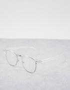 Asos Design Round Fashion Glasses In With Silver Frame With Clear Lens