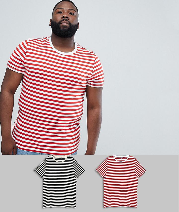 Asos Design Plus Stripe T-shirt 2 Pack Save - Multi