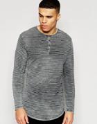 Pull & Bear Long Sleeve T-shirt With Stripes In Acid Wash - Gray
