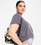 New Look Curve Acid Wash Oversized T-shirt In Dark Gray-grey