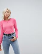 Asos Sweater With Crew And Panel Detail - Pink