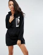 Asos Front Print Hoody Sweat Dress - Black