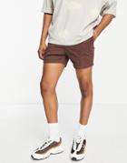 Asos Design Skinny Chino Shorts With Pin Tucks And Elasticated Waist In Dark Brown