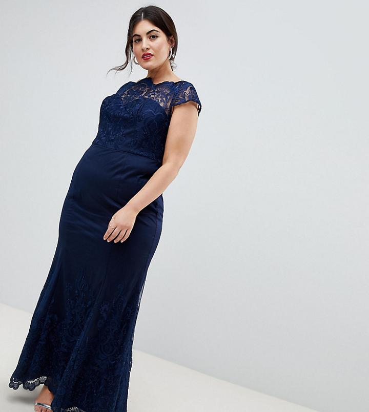 Chi Chi London Plus Premium Lace Maxi Dress - Navy