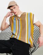 Asos Design Knitted Vertical Stripe Tank In Tan-neutral