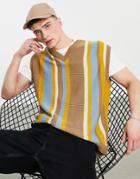 Asos Design Knitted Vertical Stripe Tank In Tan-neutral