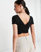 Asos Design Cropped Wrap Front T-shirt In Black