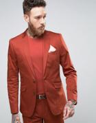 Devils Advocate Skinny Fit Rust Cotton Sateen Suit Jacket - Brown