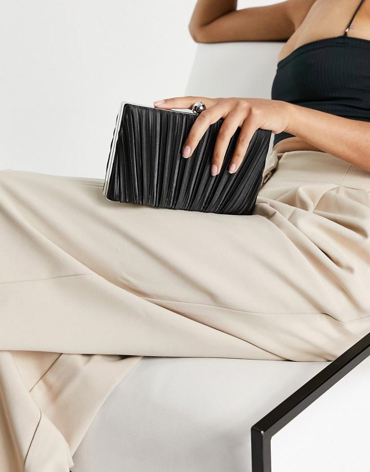 True Decadence Pleated Box Clutch Bag In Black