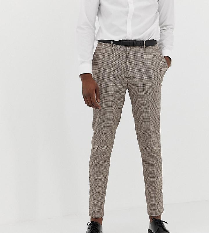 Asos Design Tall Skinny Smart Pants In Red And Camel Check - Brown