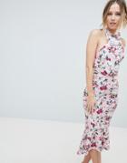 Silver Bloom Halterneck Midaxi Dress With Pephem - Pink