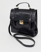 Asos Design Push Lock Satchel In Croc