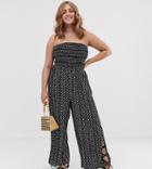 City Chic Strapless Print Jumpsuit In Black Multi - Black