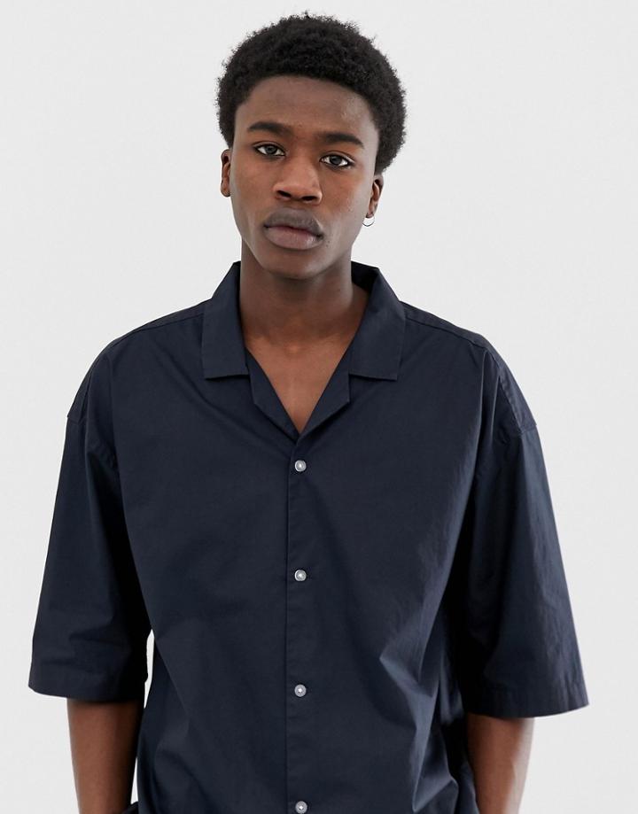 Asos White Shirt In Dark Navy Paper Touch Cotton