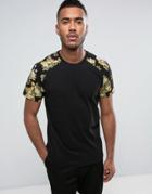 Threadbare Floral Contrast Raglan T-shirt - Black