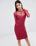 Michelle Keegan Loves Lipsy Long Sleeve Lace Midi Dress - Red