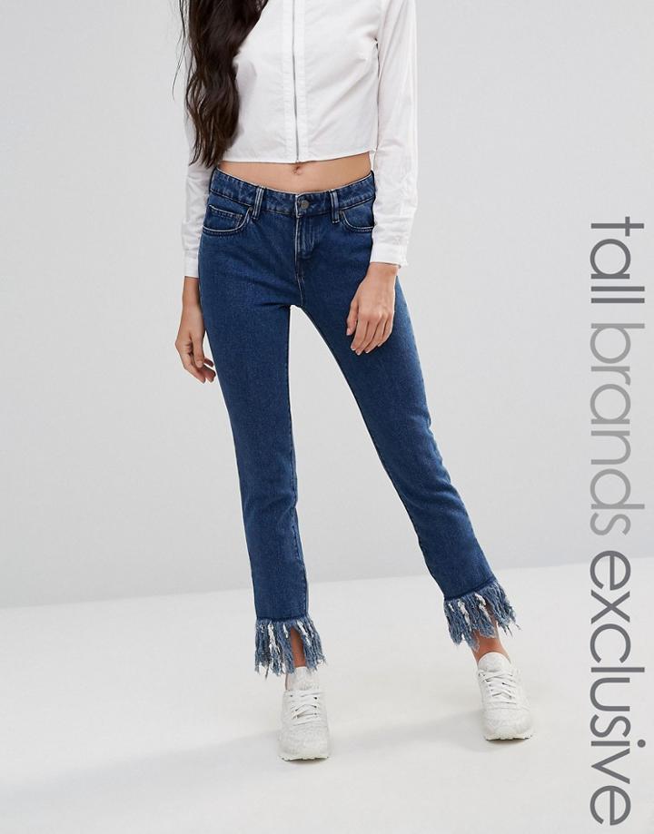Waven Tall Extreme Frayed Hem Straight Leg Jean - Blue