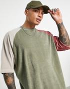 Asos Design Oversized T-shirt In Neutral Color Block In Towelling