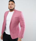 Asos Design Plus Super Skinny Blazer In Pink Cotton - Pink