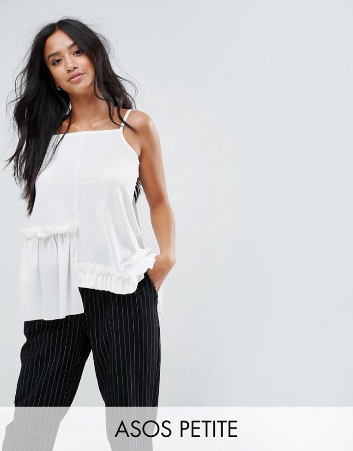 Asos Petite Cami In Crepe With Square Neck Asymmetric Ruffles - Cream
