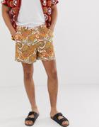 Asos Design Slim Shorter Shorts In Paisley Print-white