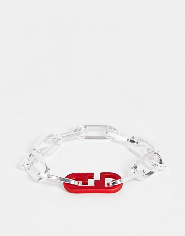 Wftw Red Clasp Chain Bracelet In Silver